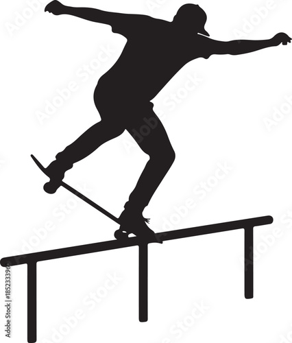 Skateboarder Grinding Rail Vector Silhouette