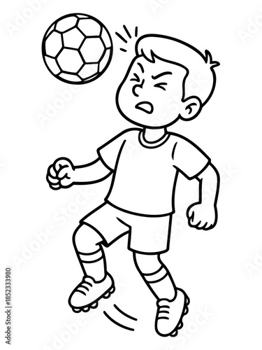 Soccer player Heading the ball: A determined soccer player demonstrates focus and skill as he heads the soccer ball with precision. The dynamic scene captures the intensity of the game.
