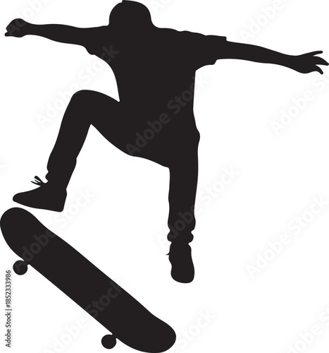 Skater Performing Trick Vector Silhouette