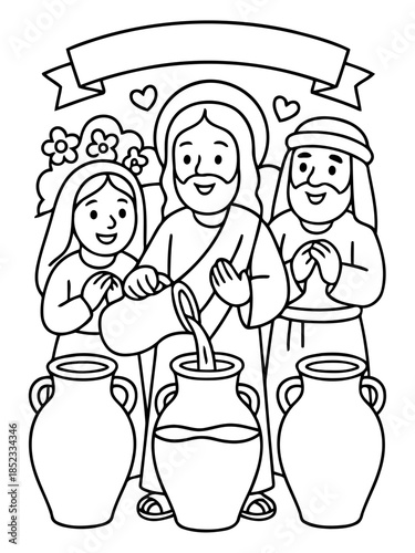 Divine Transformation: Artistic depiction of a significant biblical moment, with Jesus at the center, accompanied by figures engaged in an act of spiritual significance. 