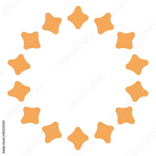 Minimalist circular frame made of simple star shapes. Modern decorative vector star wreath design perfect for holiday cards, invitations, branding, and festive graphic projects