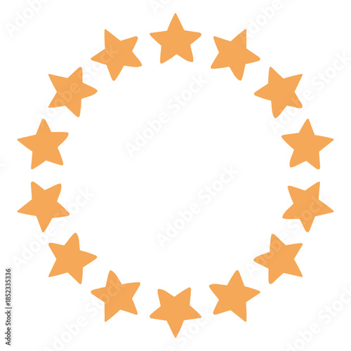 Minimalist circular frame made of simple star shapes. Modern decorative vector star wreath design perfect for holiday cards, invitations, branding, and festive graphic projects