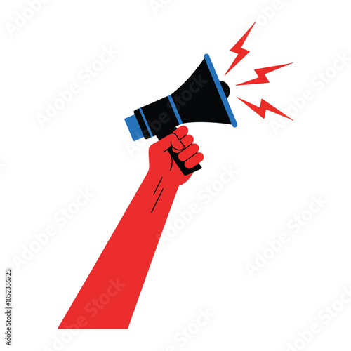 Human rights protest icon hand holding a megaphone for public announcement