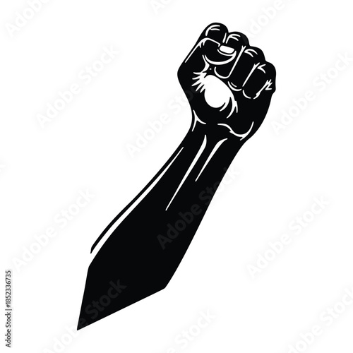 Fist of defiance raised in a black and white graphic illustration