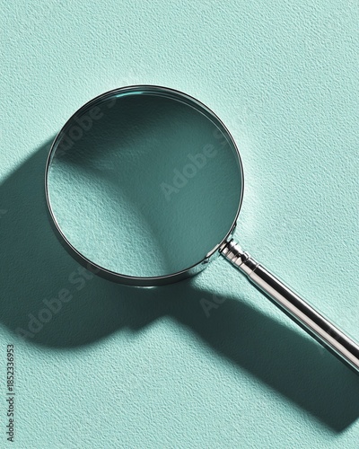 Magnifying Glass on Textured Light Teal Surface for Inspection or Search Concept