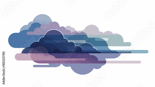 Colorful abstract cloud design with purple, blue, and pink hues on a white background, featuring soft, blended shapes and lines.