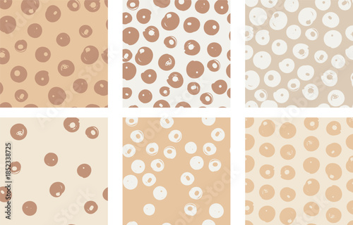 Set of chaotic abstract dotted pattern with textured dry brush dots