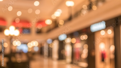 Wallpaper Mural Blurred background of a modern shopping mall interior, featuring warm bokeh lights and a bustling retail environment, perfect for conveying consumer experience and leisure Torontodigital.ca