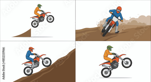 vector illustration. motocross rider on a motorcycle	, Illustration Dirt Bike Extreme Action Set
