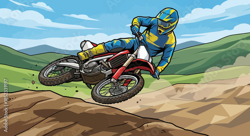 vector illustration. motocross rider on a motorcycle	
