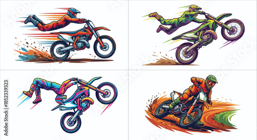 vector illustration. motocross rider on a motorcycle	, Illustration Dirt Bike Extreme Action Set