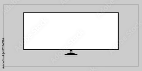 4K TV flat screen lcd or oled, plasma, realistic illustration, White blank monitor mockup. wide flatscreen monitor hanging on the wall. vector modern.