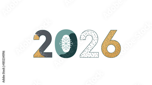 Colorful typographic design for 'Happy New Year Social Media Post 2026' with decorative numbers on a white background.