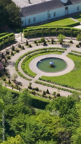 château seneffe fountain orangery surrounding ground nearby repair work workshop areas visible indicating estate's circles aerial of de belgium before 