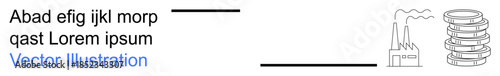 Economic growth, industry, emissions control, climate change, environmental policy, financial planning. Factory emitting smoke near a stack of coins. Industry and economic growth concept
