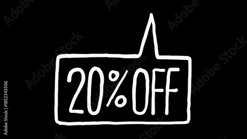 White wiggly hand drawn 20 percent off speech on alpha