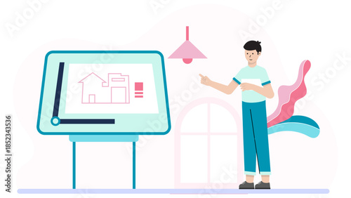 Virtual Interior Design Consultation. Flat Vector Illustration