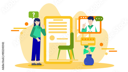 Virtual Interior Design Consultation. Flat Vector Illustration