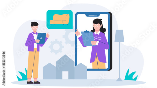 Virtual Interior Design Consultation. Flat Vector Illustration