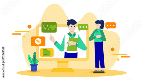 Remote Surgical Training Simulation. Flat Vector Illustration