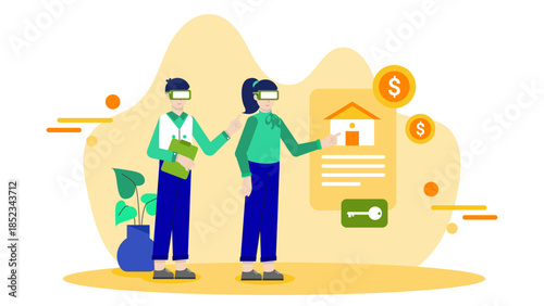 Virtual Reality Real Estate Tour. Flat Vector Illustration