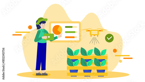 Smart Farm Precision Agriculture. Flat Vector Illustration
