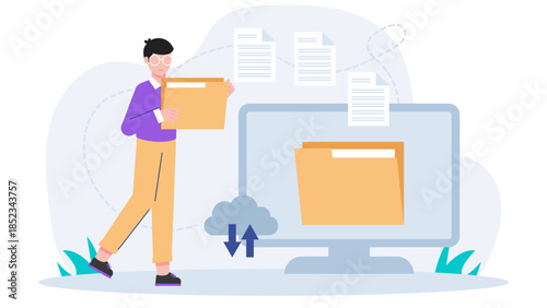 Digital Archive Preservation Project. Flat Vector Illustration