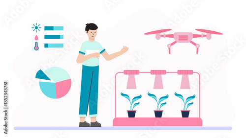 Smart Farm Precision Agriculture. Flat Vector Illustration