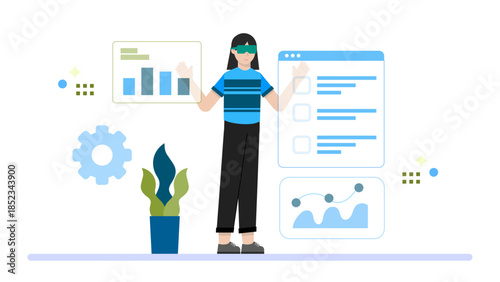 Virtual Try-On Technology Demo. Flat Vector Illustration