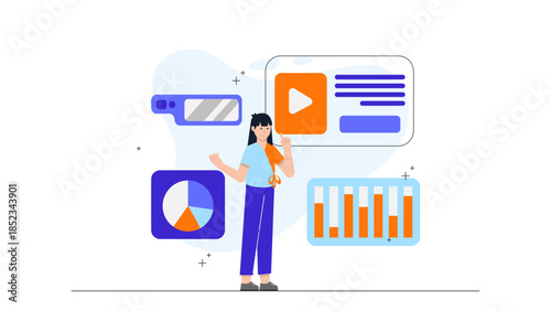 Data Privacy Team Anonymizing User Data. Flat Vector Illustration