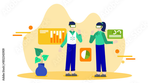 Virtual Try-On Technology Demo. Flat Vector Illustration