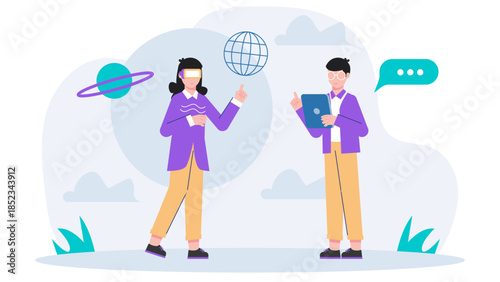 Virtual Try-On Technology Demo. Flat Vector Illustration