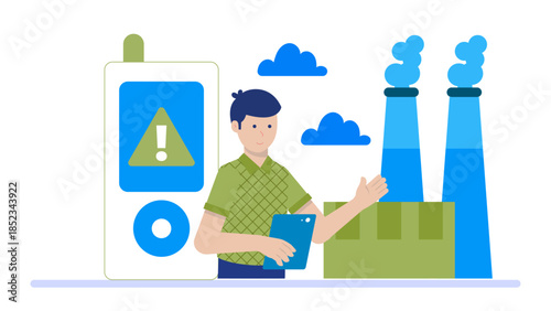 Carbon Capture Technology Installation. Flat Vector Illustration