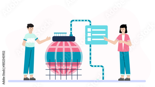 Carbon Capture Technology Installation. Flat Vector Illustration