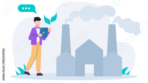 Carbon Capture Technology Installation. Flat Vector Illustration