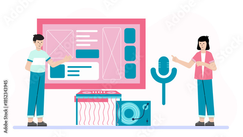 Online Music Master Class. Flat Vector Illustration