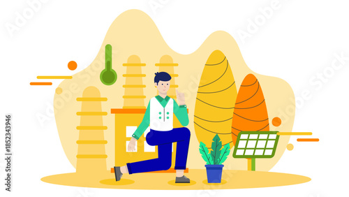Carbon Capture Technology Installation. Flat Vector Illustration