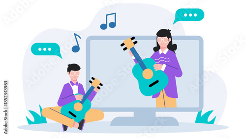 Online Music Master Class. Flat Vector Illustration