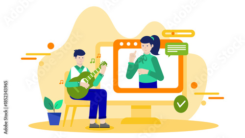 Online Music Master Class. Flat Vector Illustration