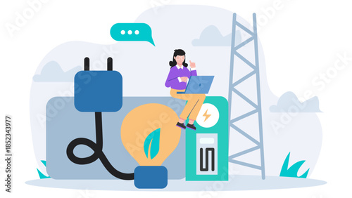 Smart Grid Energy Distribution. Flat Vector Illustration