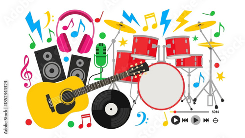 Vibrant illustration of musical instruments and sound elements, celebrating the joy of music and auditory experiences