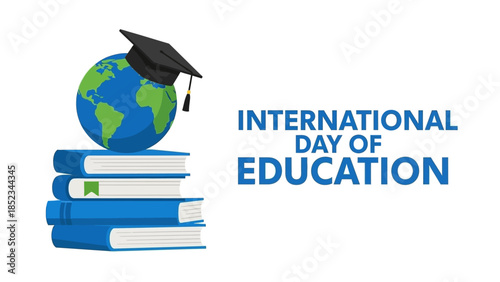Celebrate International Day of Education with a World Globe and Books, Symbolizing Global Knowledge and Learning Opportunities