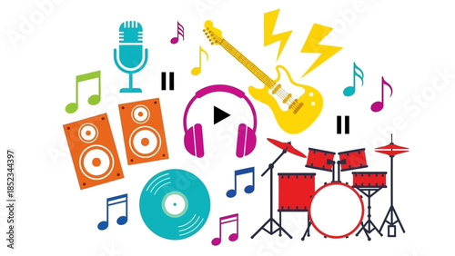 Vibrant Collection of Musical Instruments and Audio Equipment, Celebrating the Art of Sound and Performance