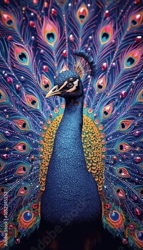 8k 3d wallpaper for mobile colorful peacock with feathers made of sparkling diamonds