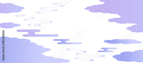 流水紋と雲取りの背景イラスト　和風　波紋　吉祥文様　エ霞