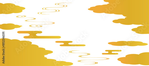 流水紋と雲取りの背景イラスト　和風　波紋　吉祥文様　エ霞