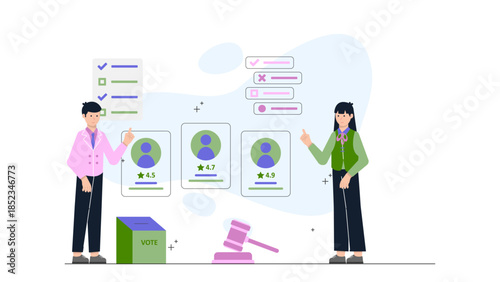 Corporate Team Using Augmented Reality for Data Visualization. Flat Vector Illustration