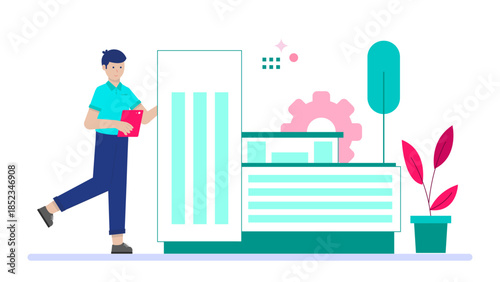 Green Architecture Firm Designing Eco-Friendly Buildings. Flat Vector Illustration