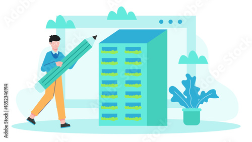 Green Architecture Firm Designing Eco-Friendly Buildings. Flat Vector Illustration