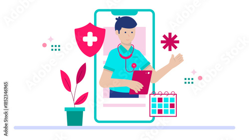 Telehealth Nutritionist Consultation. Flat Vector Illustration